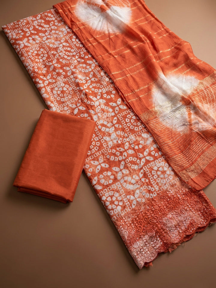 Orange  Cotton Unstitched Dress Material