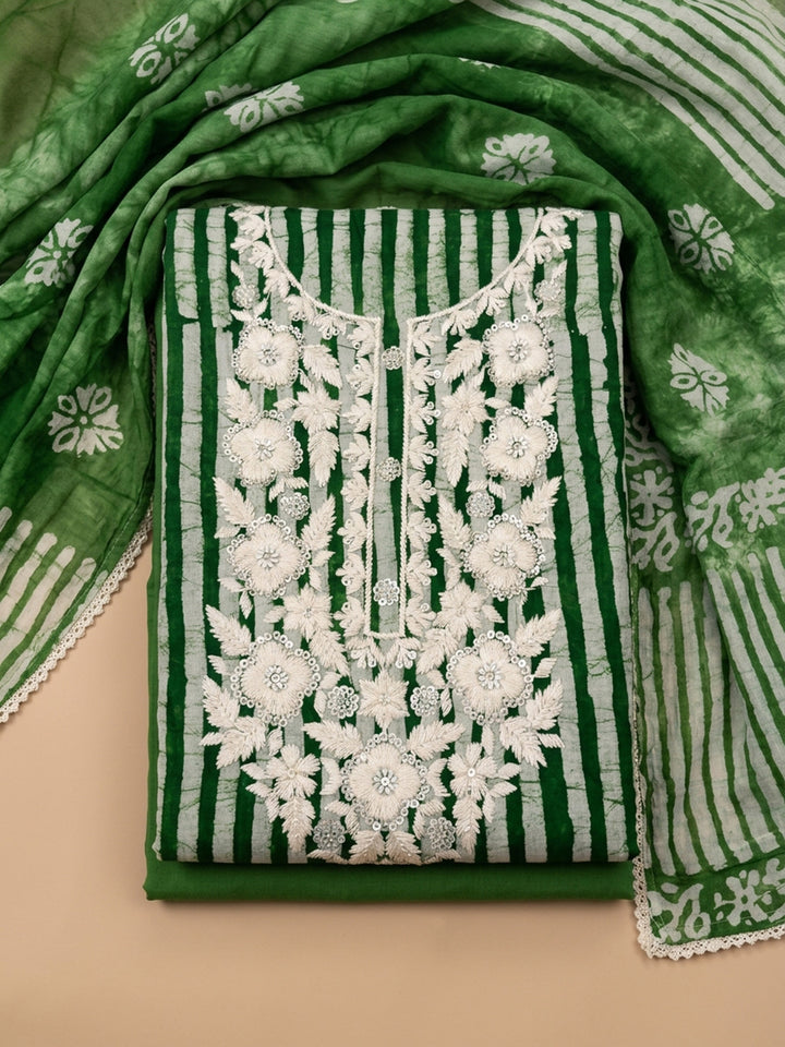 Green  Cotton Unstitched Dress Material