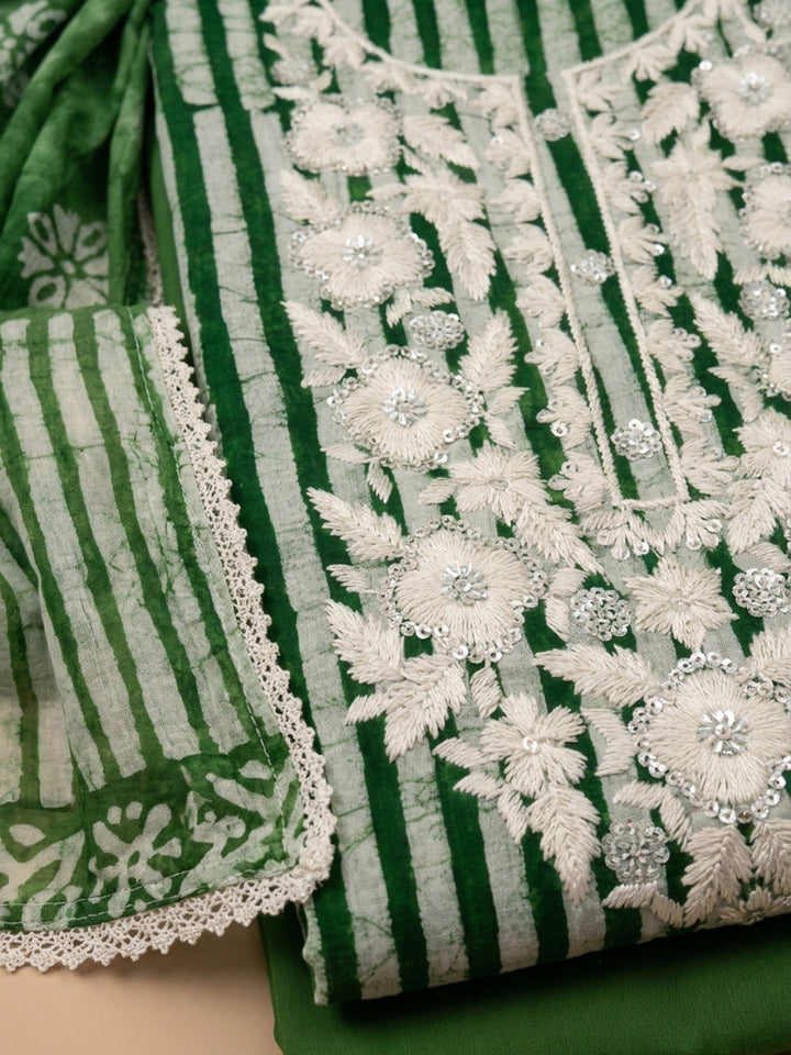 Green  Cotton Unstitched Dress Material