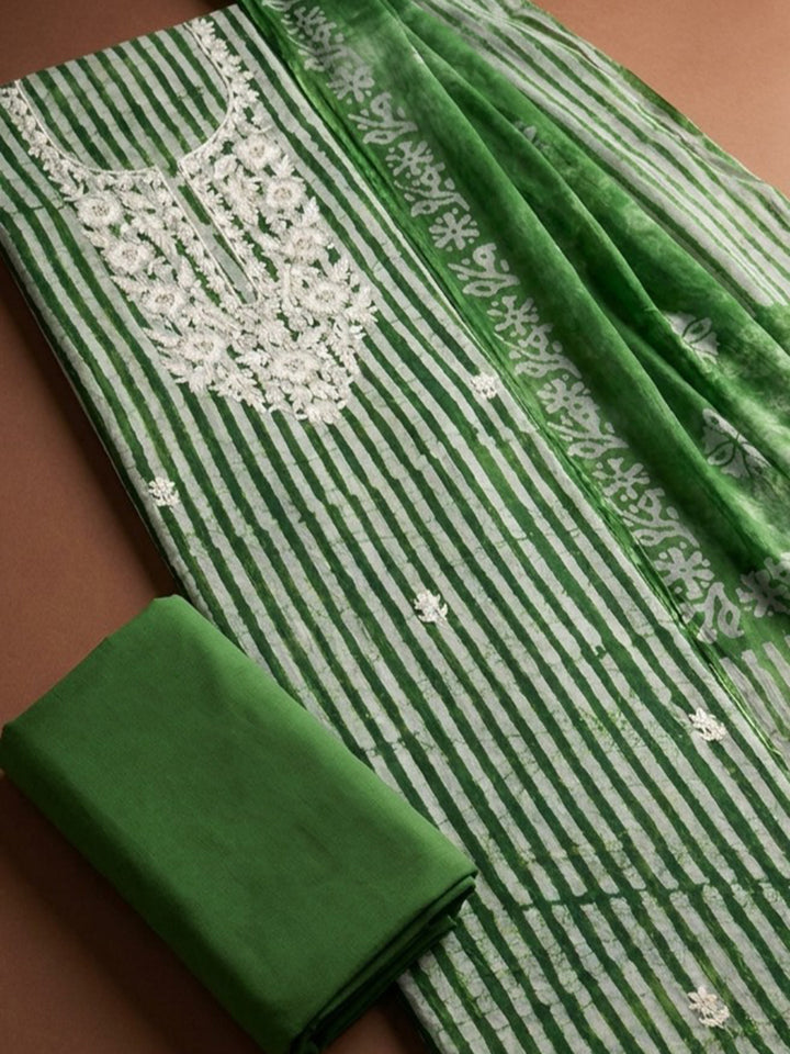 Green  Cotton Unstitched Dress Material