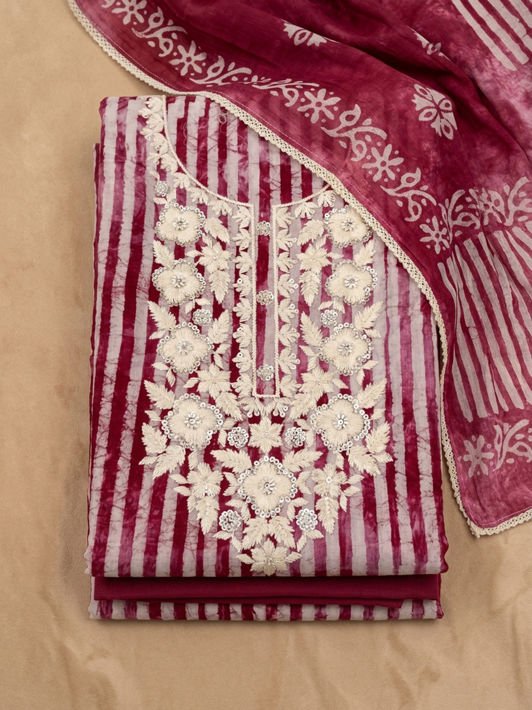 Hot Pink  Cotton Unstitched Dress Material