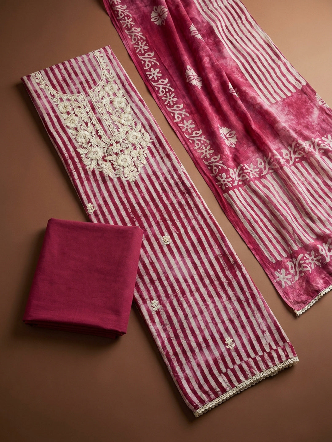 Hot Pink  Cotton Unstitched Dress Material