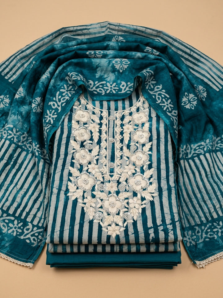 Teal Blue  Cotton Unstitched Dress Material