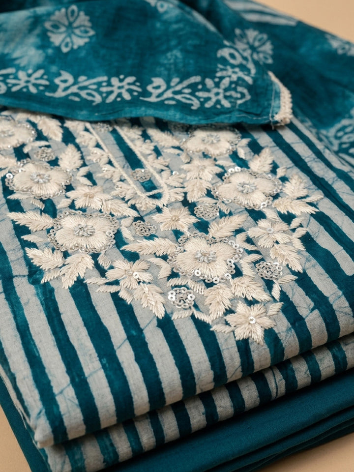 Teal Blue  Cotton Unstitched Dress Material