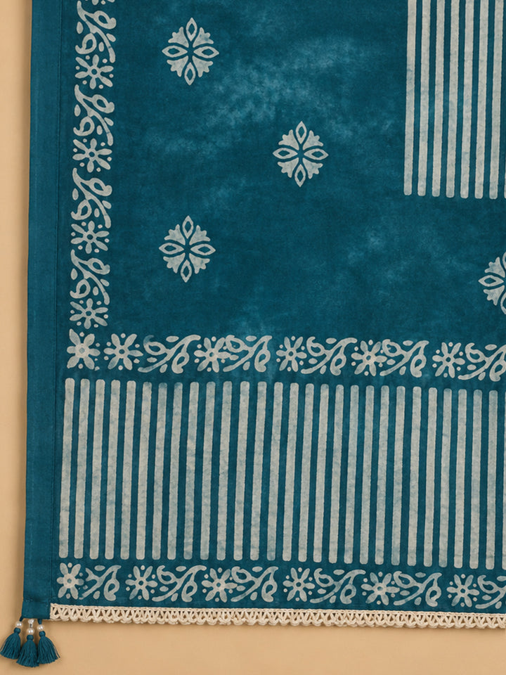 Teal Blue  Cotton Unstitched Dress Material