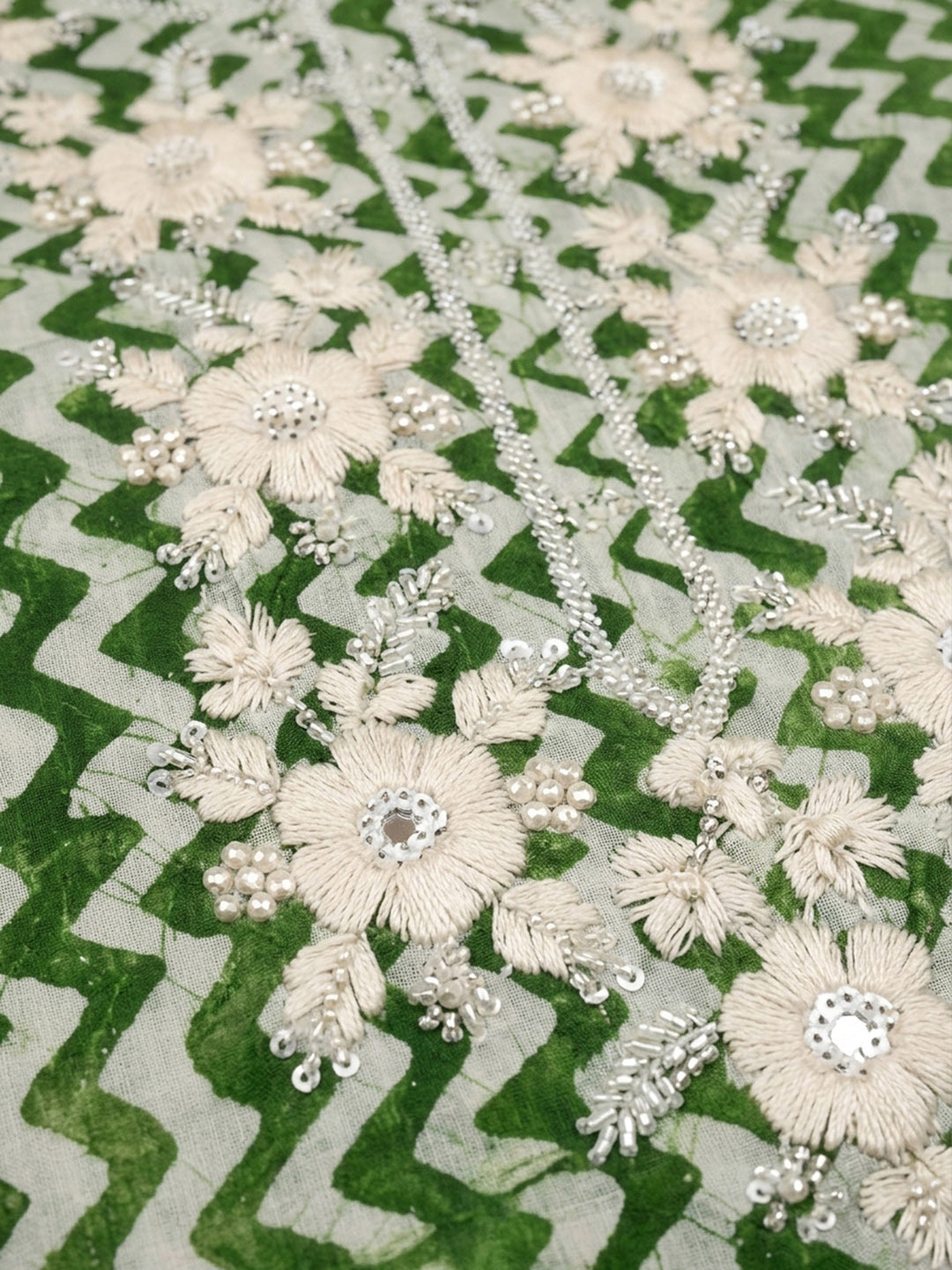 Green  Cotton Unstitched Dress Material