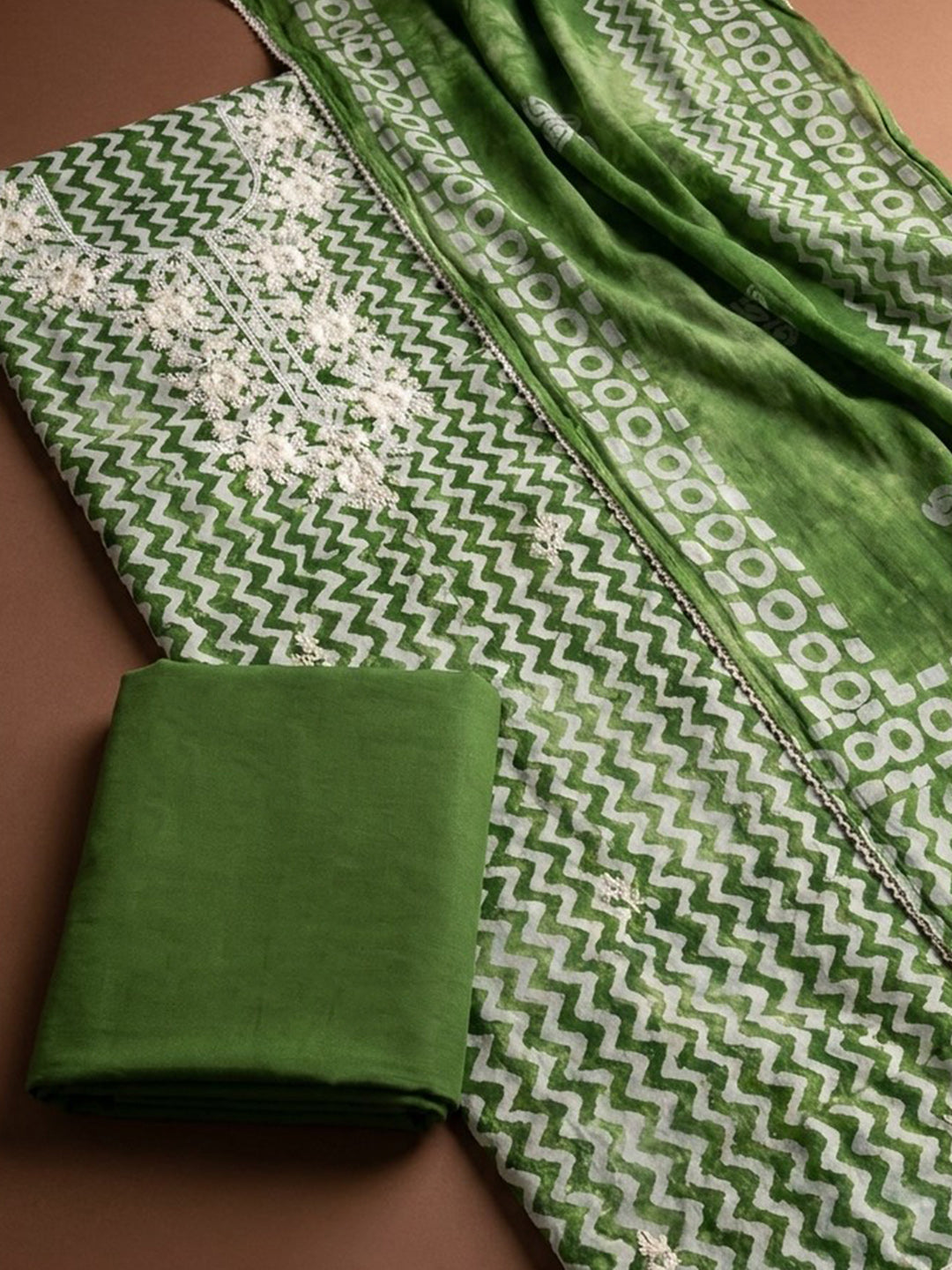 Green  Cotton Unstitched Dress Material