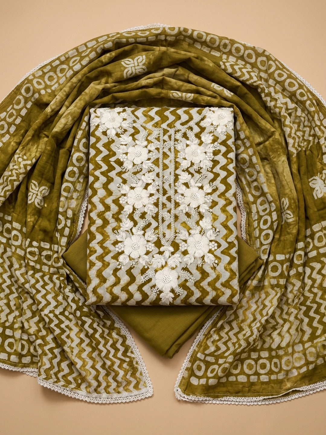Mehndi  Cotton Unstitched Dress Material