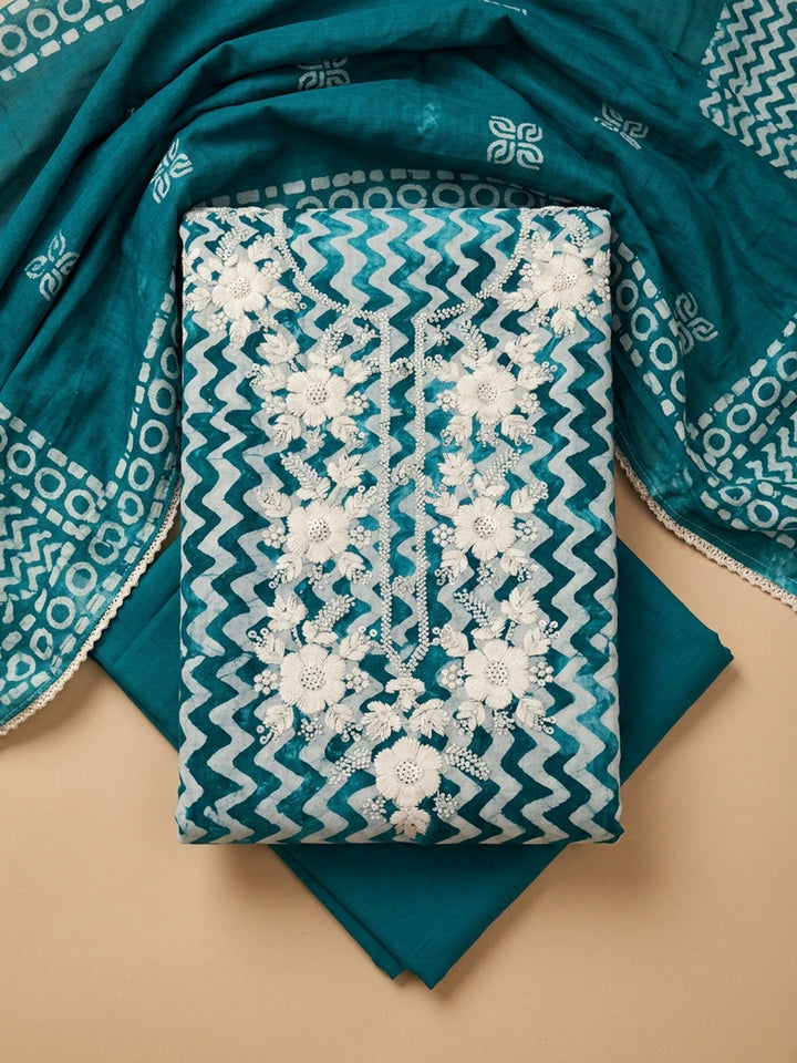 Teal Blue  Cotton Unstitched Dress Material