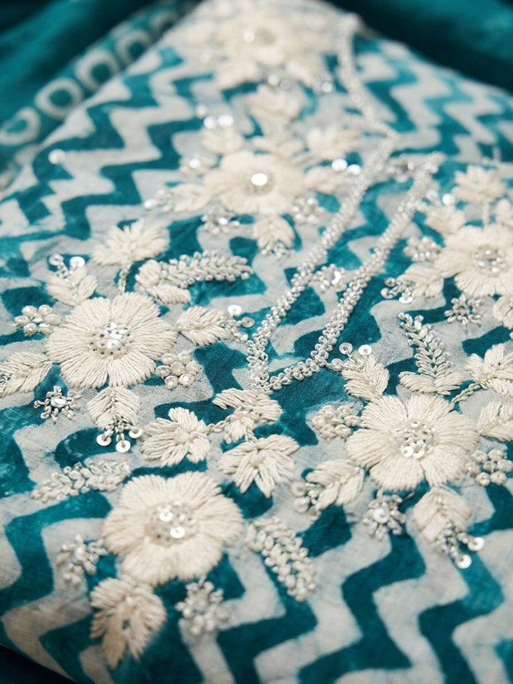 Teal Blue  Cotton Unstitched Dress Material
