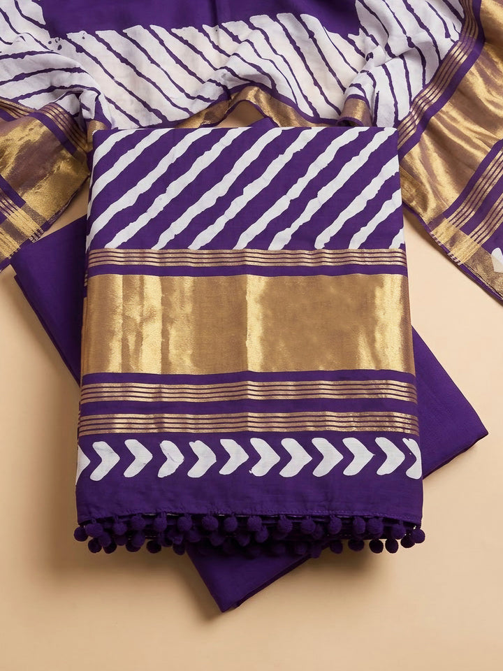 Purple Cotton Blend Printed Unstitched Dress Material
