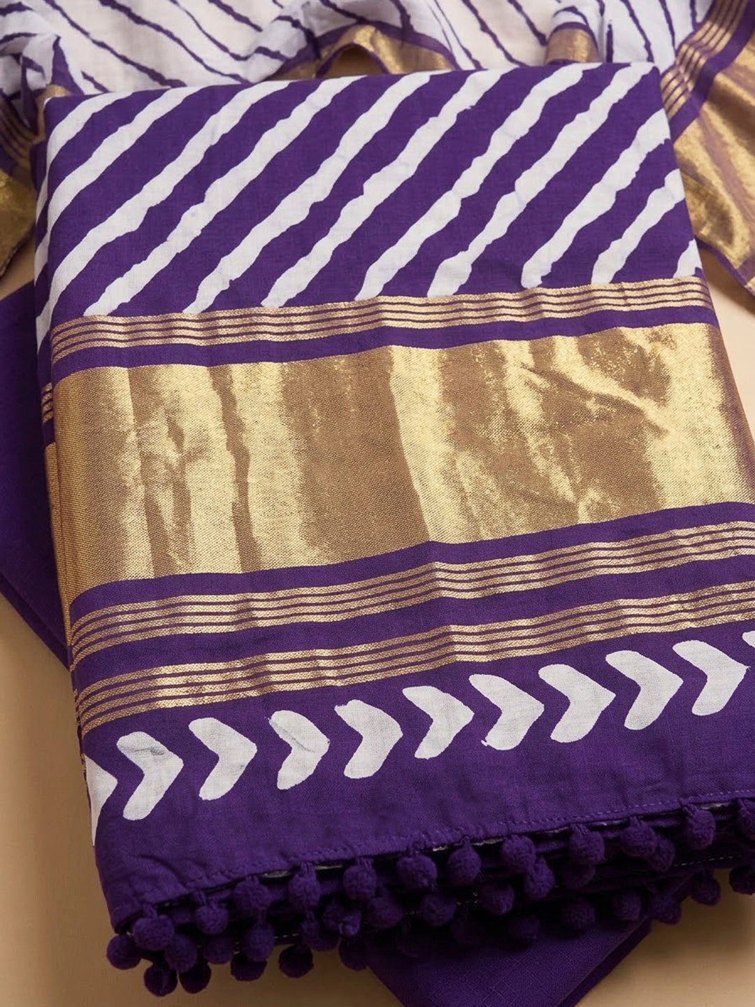 Purple Cotton Blend Printed Unstitched Dress Material