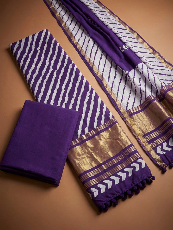 Purple Cotton Blend Printed Unstitched Dress Material