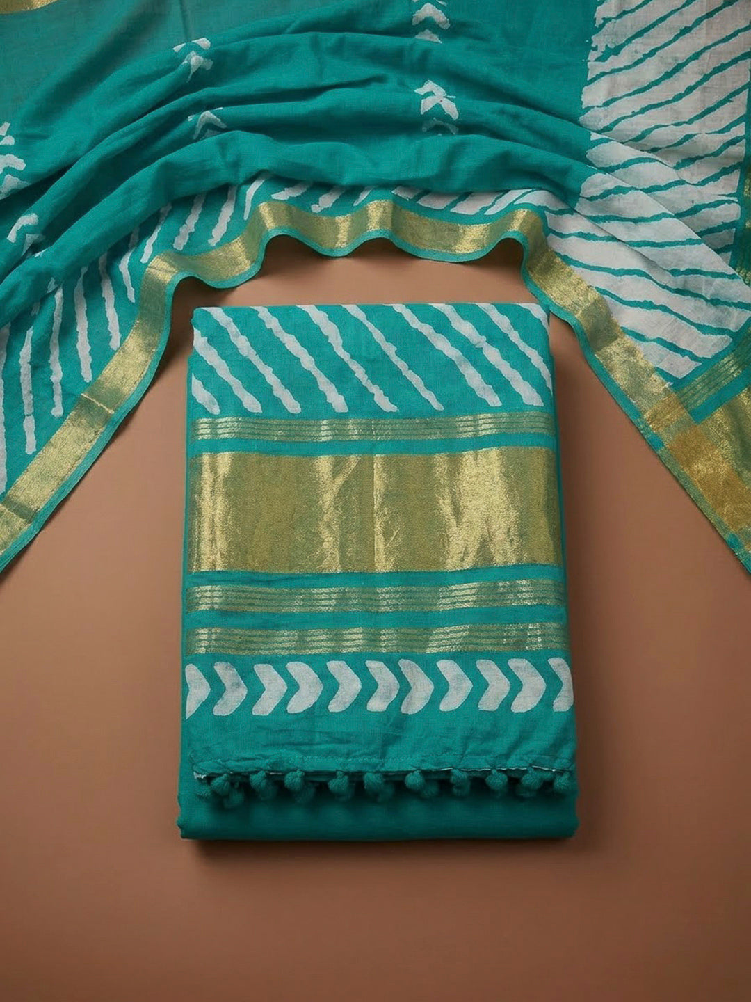 Rama Green Cotton Blend Printed Unstitched Dress Material