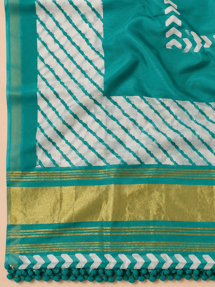 Rama Green Cotton Blend Printed Unstitched Dress Material