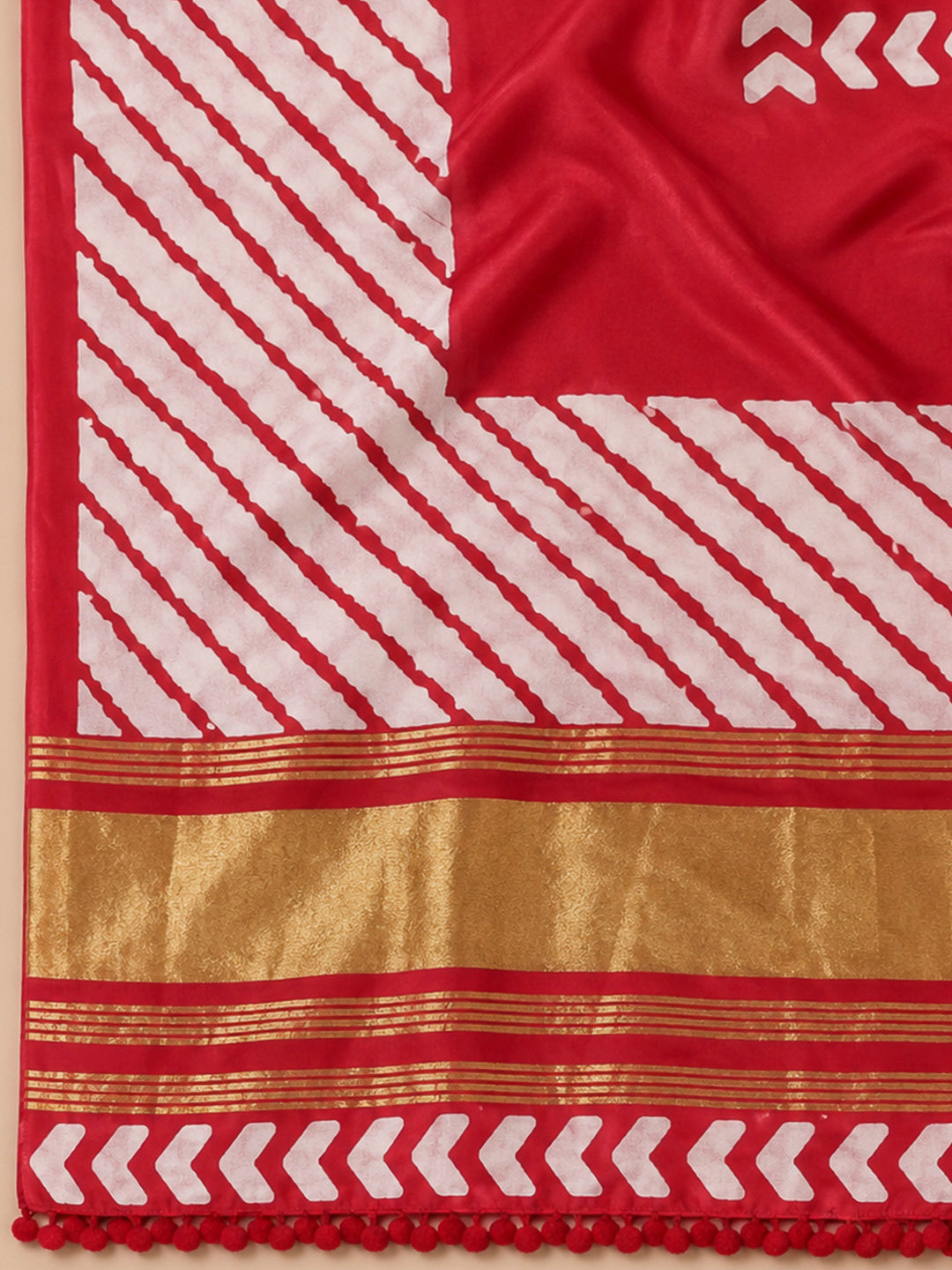 Red Cotton Blend Printed Unstitched Dress Material
