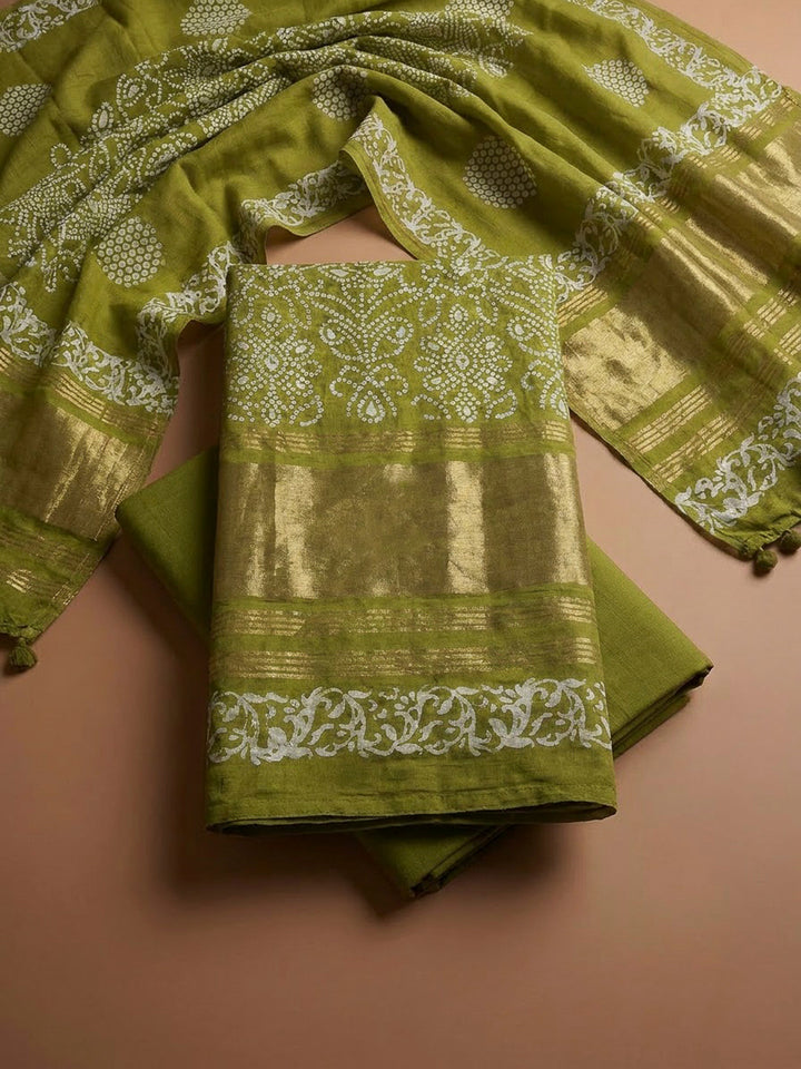 Mehndi Cotton Blend Printed Unstitched Dress Material