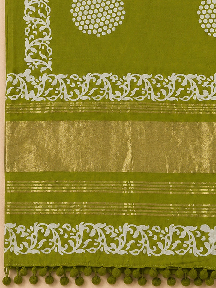 Mehndi Cotton Blend Printed Unstitched Dress Material