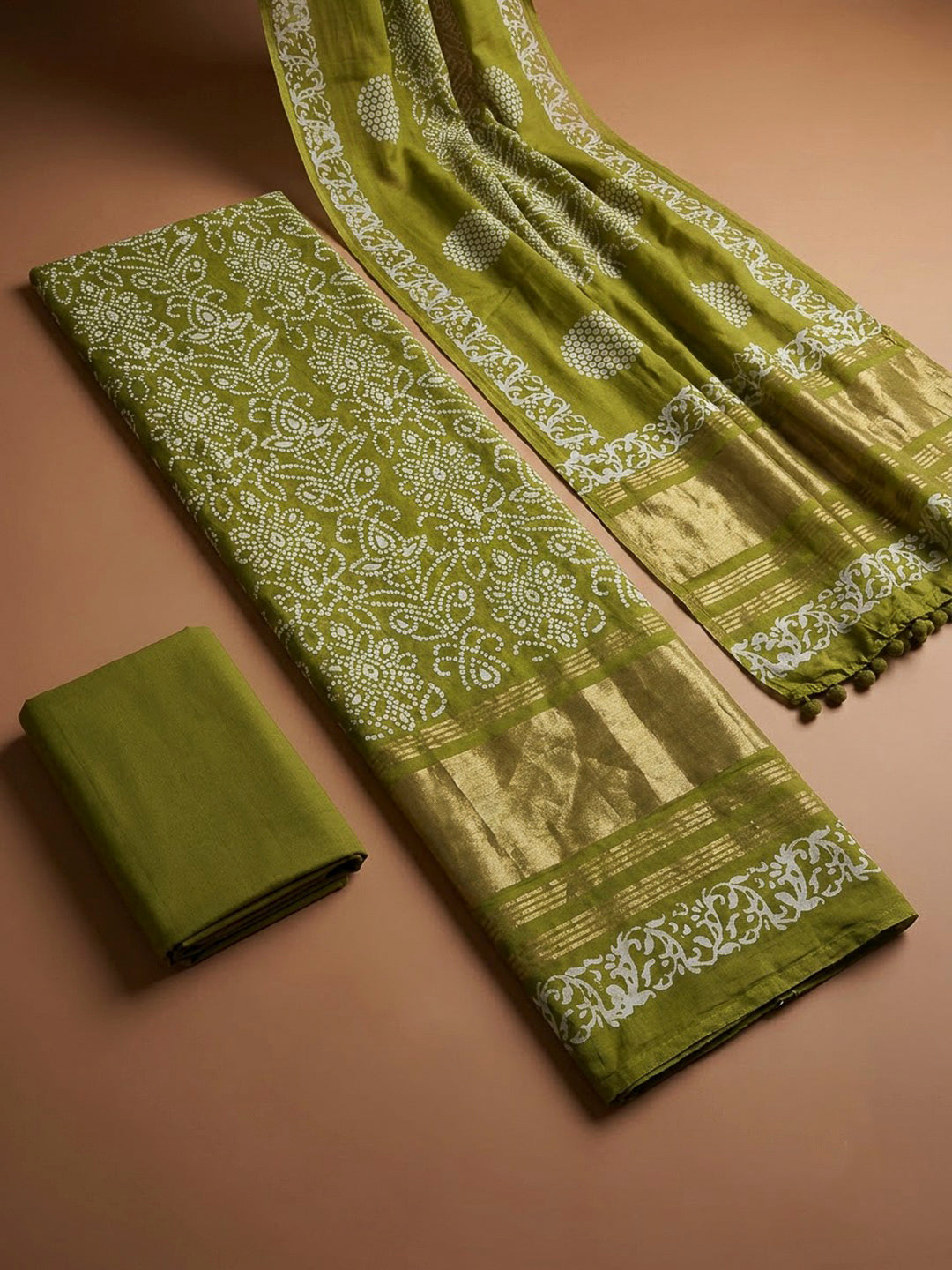 Mehndi Cotton Blend Printed Unstitched Dress Material