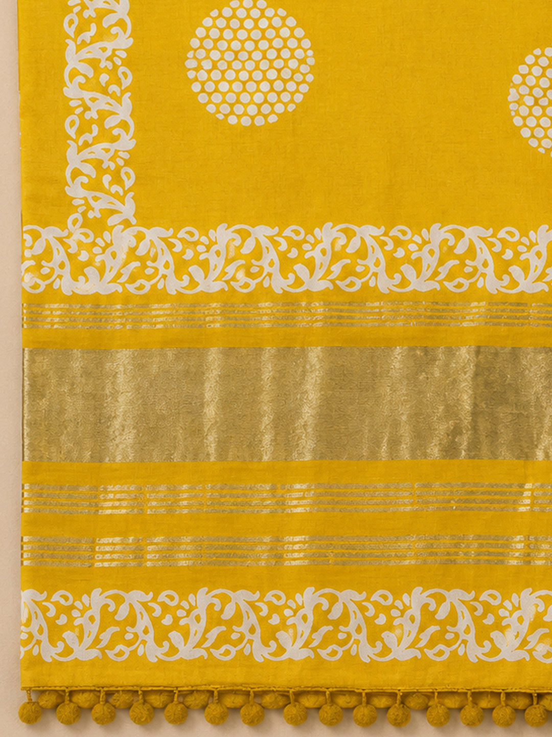Yellow Cotton Blend Printed Unstitched Dress Material