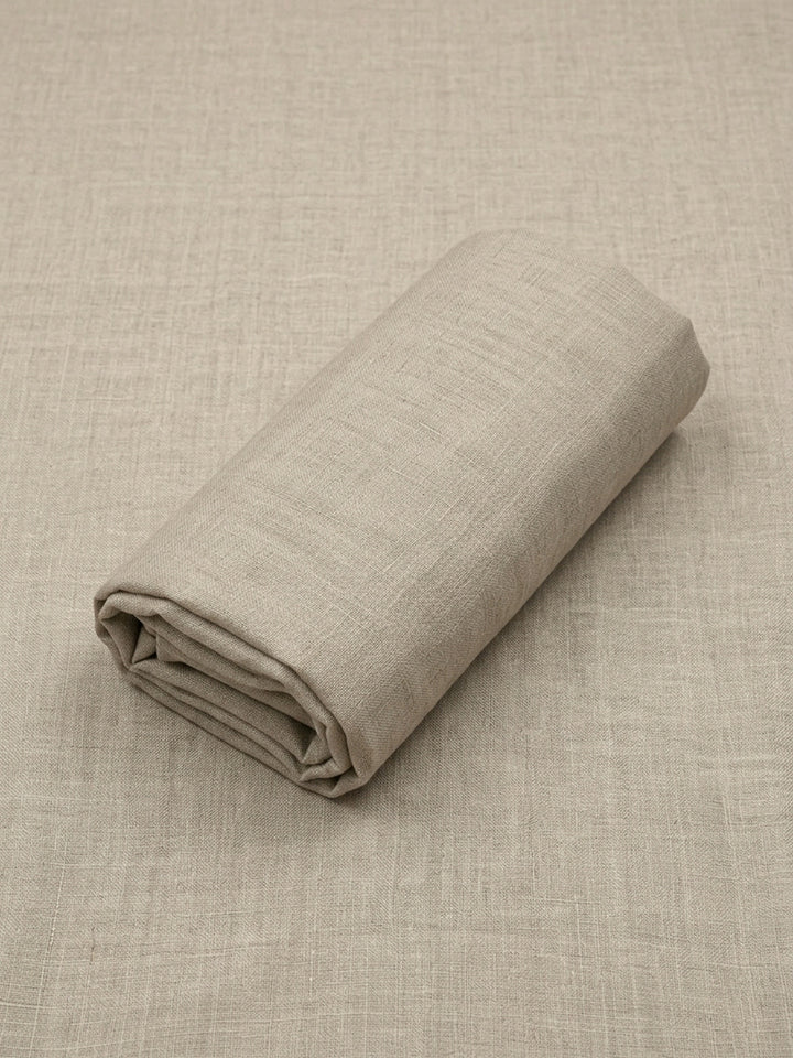 Beige Embroidered Linen Blend Unstitched Suit &amp; Pant With Linen Dupatta