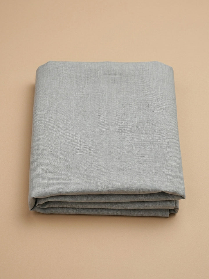 Grey Embroidered Linen Blend Unstitched Suit &amp; Pant With Linen Dupatta