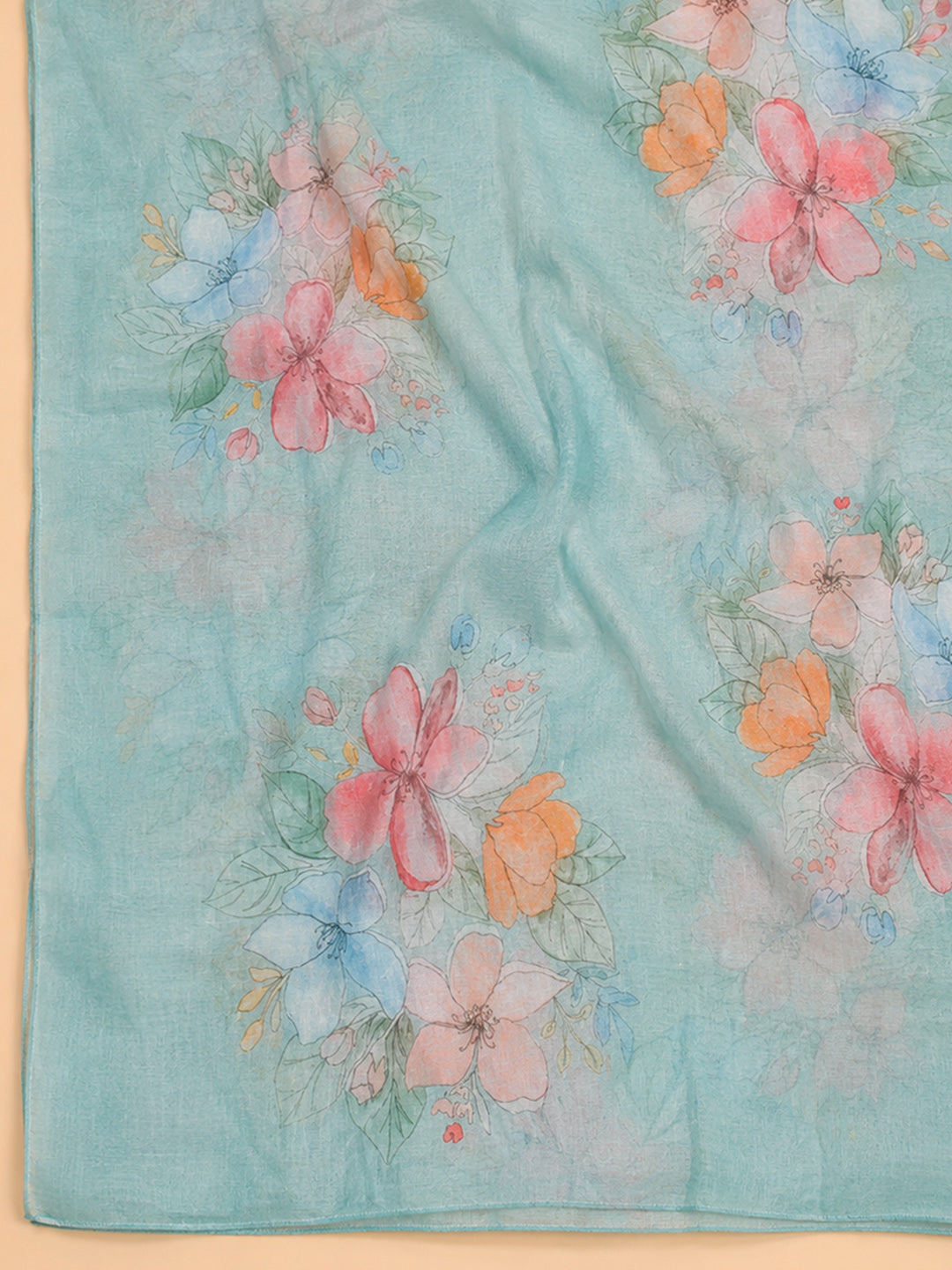 Firozee Embroidered Linen Blend Unstitched Suit &amp; Pant With Cotton Dupatta