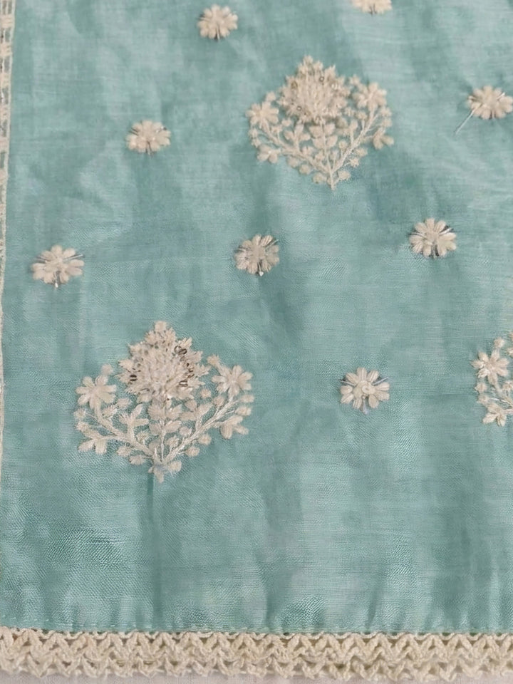 Firozee Embroidered Linen Blend Unstitched Suit &amp; Pant With Cotton Dupatta