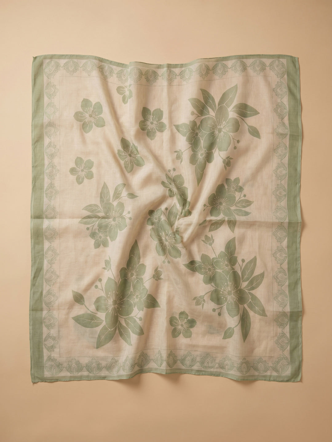 Mehndi Printed Linen Blend Unstitched Suit &amp; Pant With Cotton Dupatta