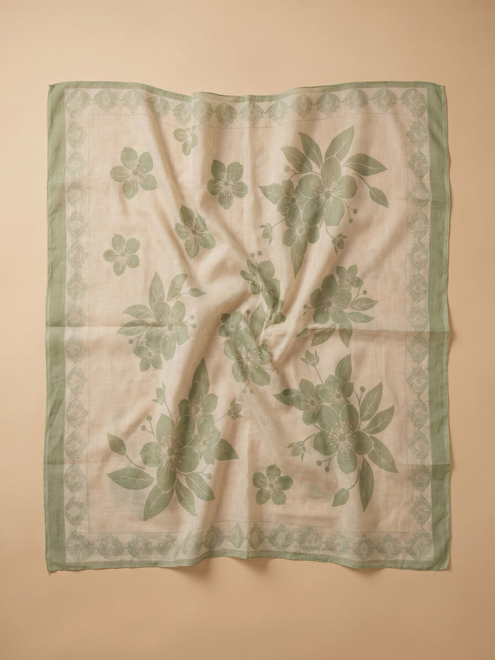Mehndi Printed Linen Blend Unstitched Suit &amp; Pant With Cotton Dupatta
