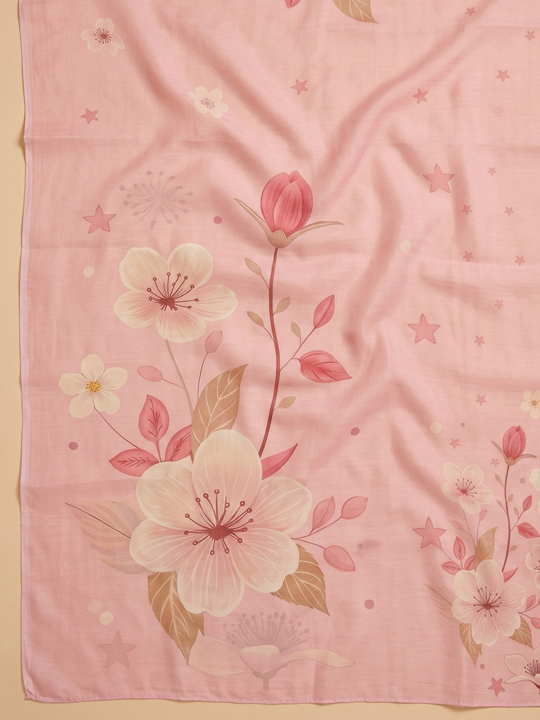 Peach Embroidered Linen Blend Unstitched Suit &amp; Pant With Cotton Dupatta