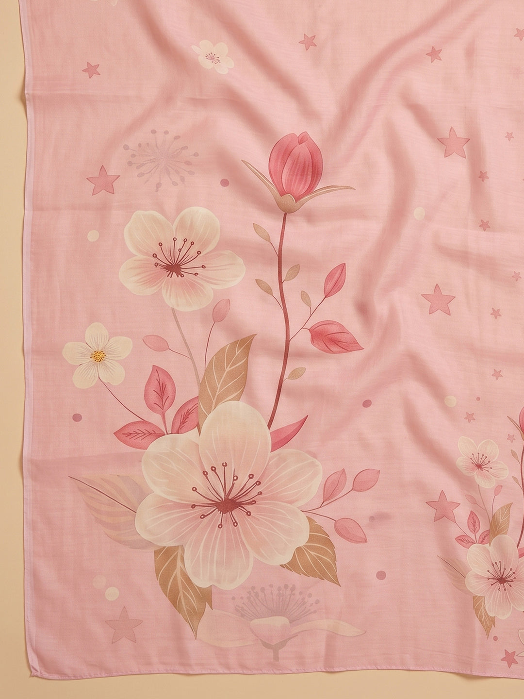 Pink Embroidered Linen Blend Unstitched Suit With Pant &amp; Dupatta