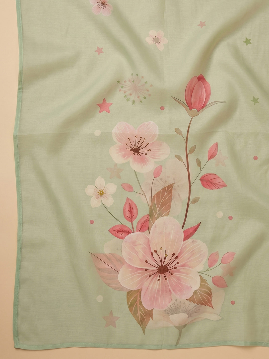 Pista Green Embroidered Linen Blend Unstitched Suit &amp; Pant With Cotton Dupatta