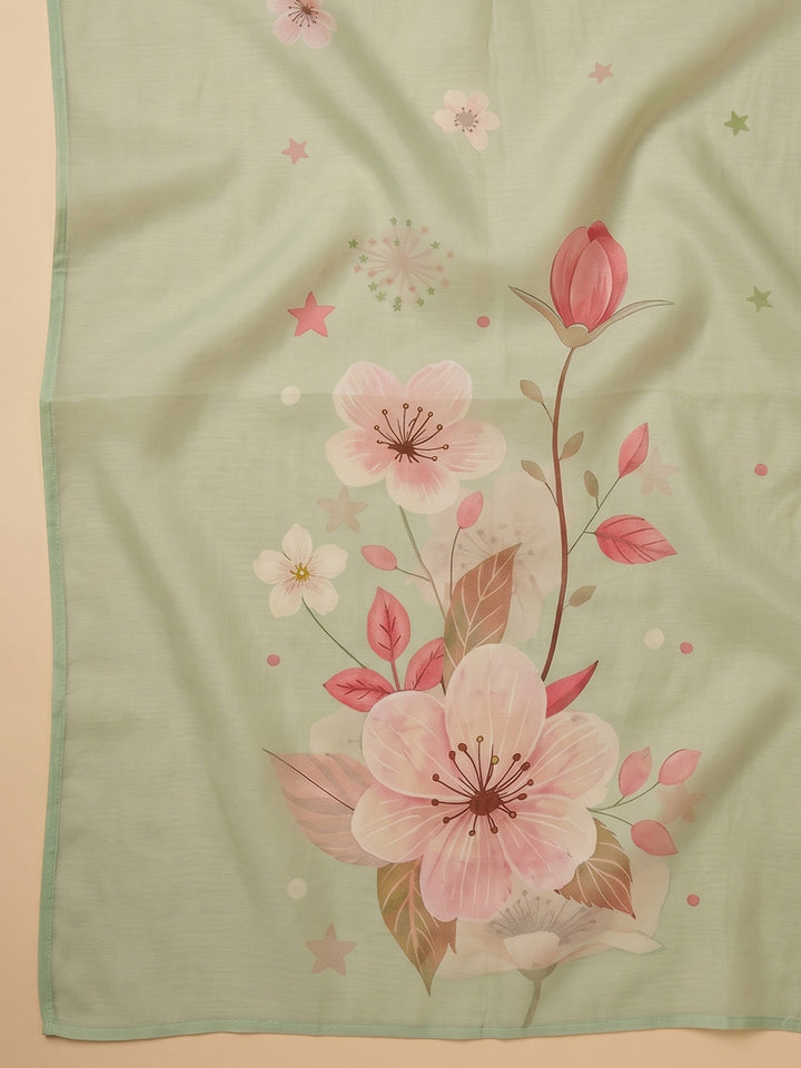 Pista Green Embroidered Linen Blend Unstitched Suit &amp; Pant With Cotton Dupatta