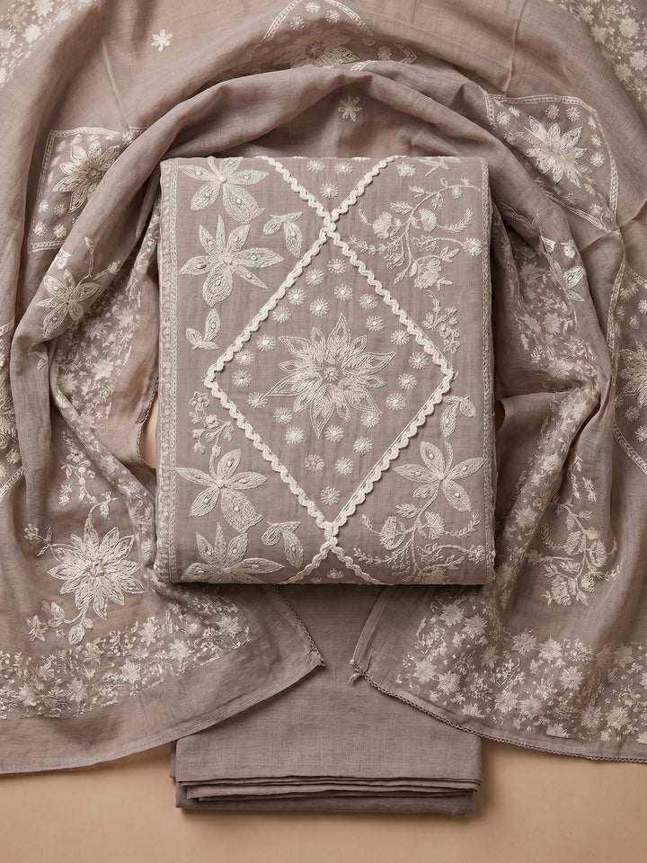 Mouse Printed Cotton Blend Unstitched Suit &amp; Pant With Cotton Dupatta