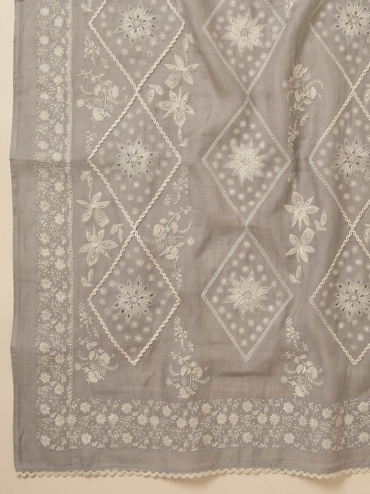 Mouse Printed Cotton Blend Unstitched Suit &amp; Pant With Cotton Dupatta