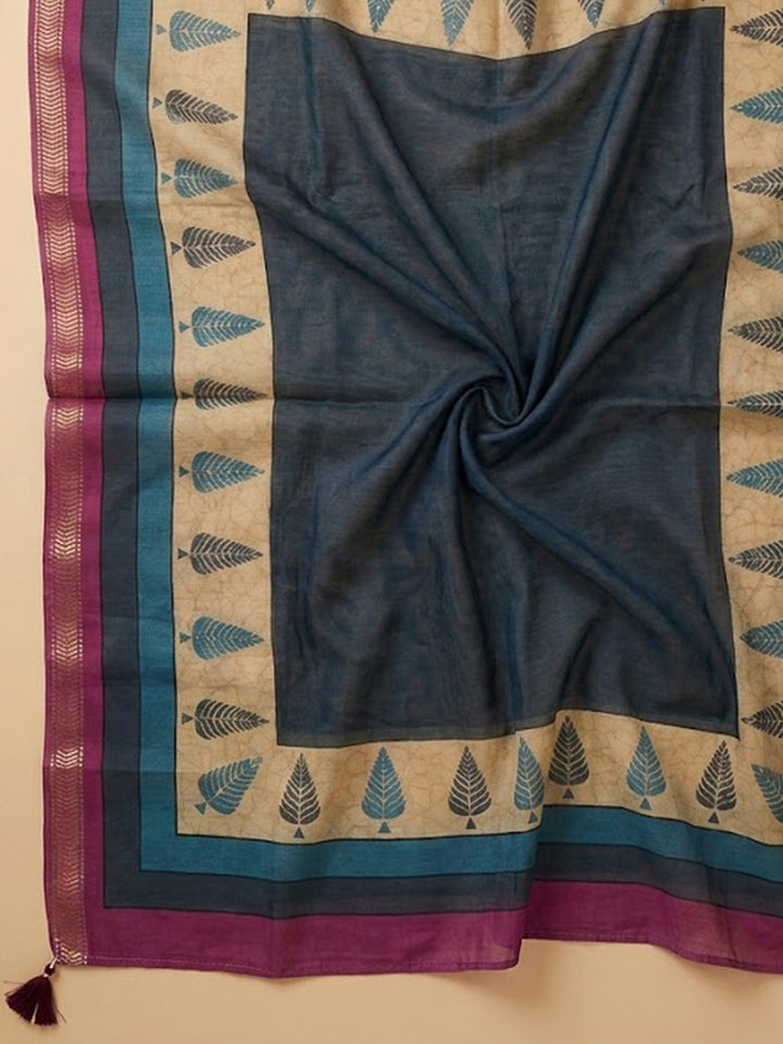 Blue Yoke Embroidery Chanderi Unstitched Dress Material