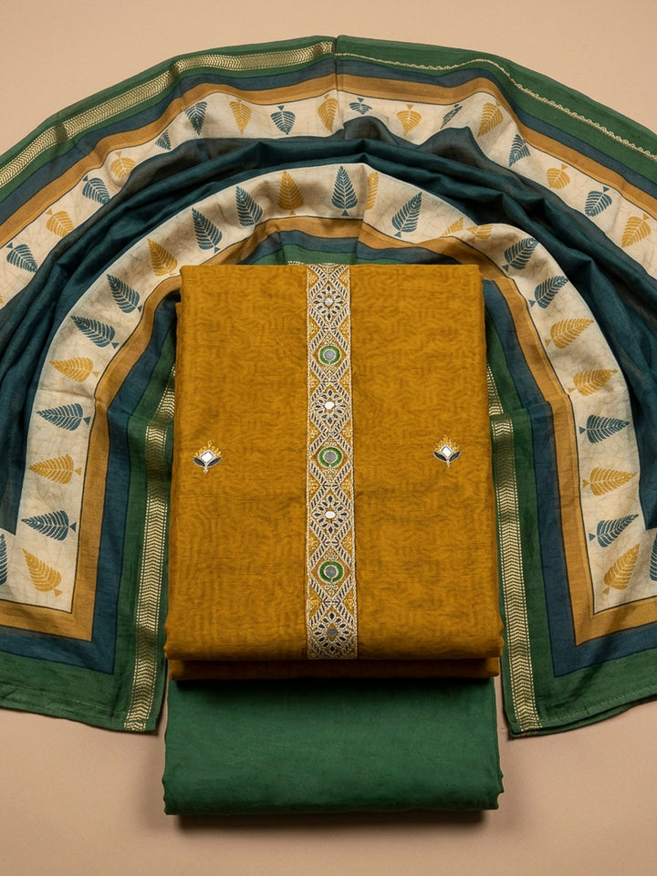 Mustard Yoke Embroidery Chanderi Unstitched Dress Material