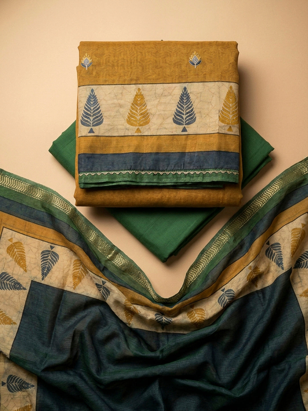 Mustard Yoke Embroidery Chanderi Unstitched Dress Material