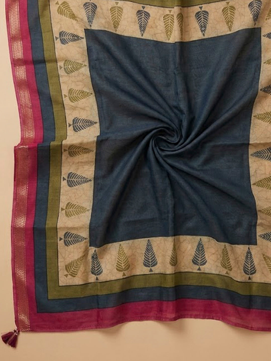 Olive Green Yoke Embroidery Chanderi Unstitched Dress Material
