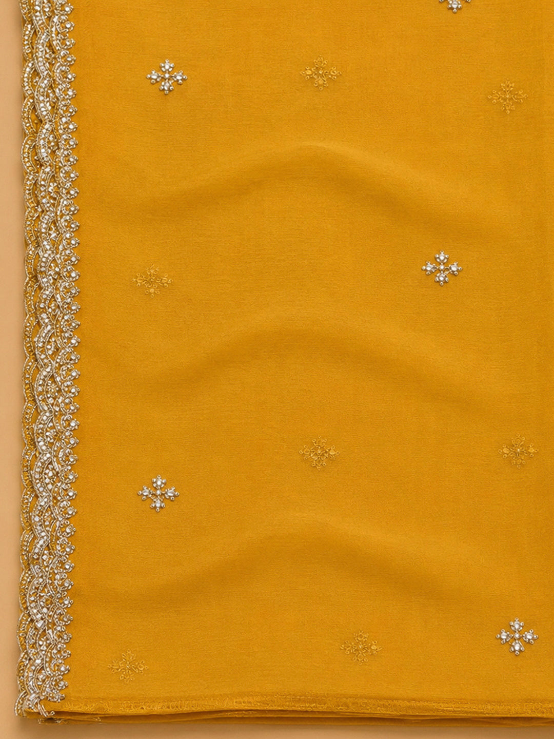 Mustard Embroidery Organza Unstitched Dress Material