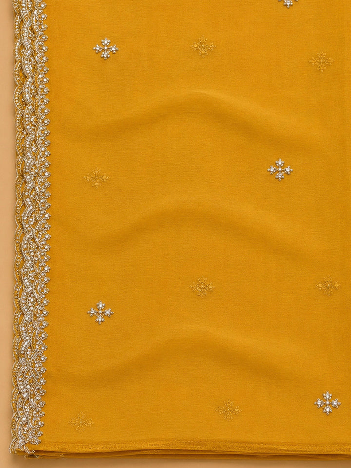 Mustard Embroidery Organza Unstitched Dress Material