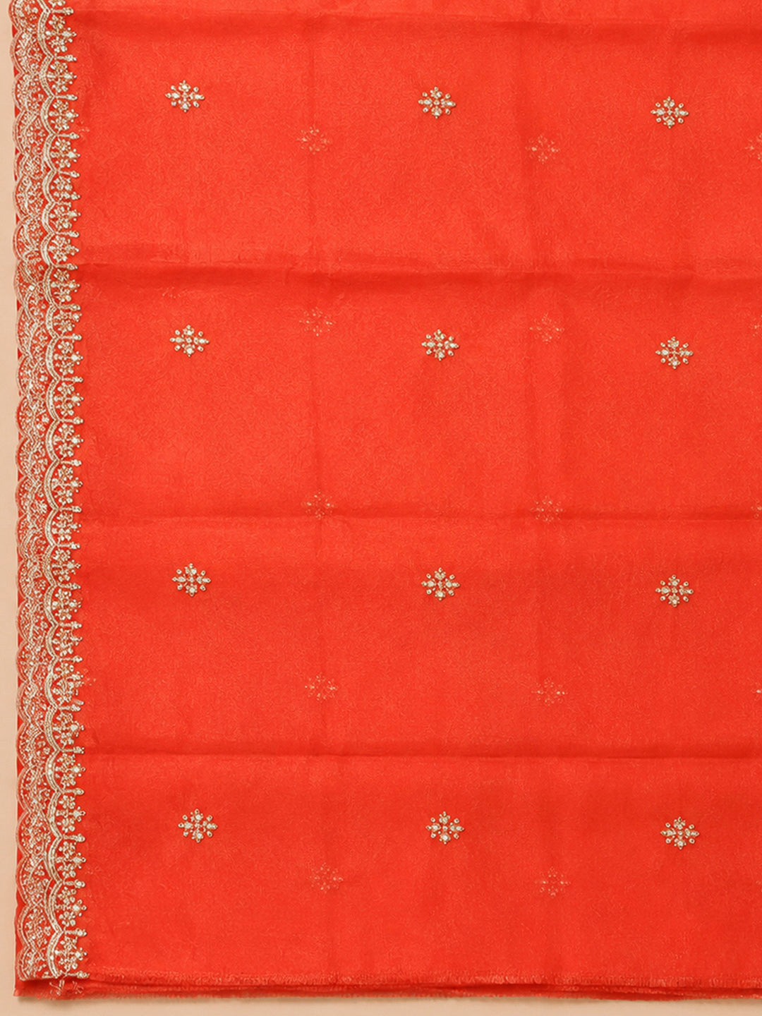 Orange Embroidery Organza Unstitched Dress Material