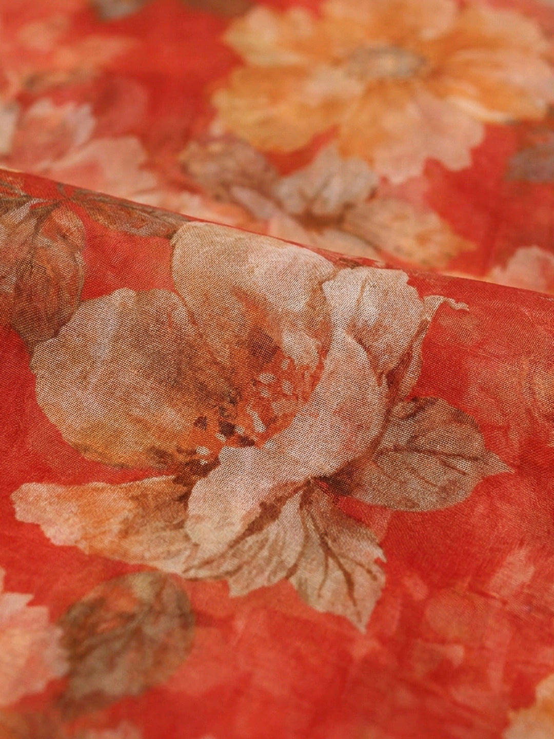 Orange Embroidery Organza Unstitched Dress Material