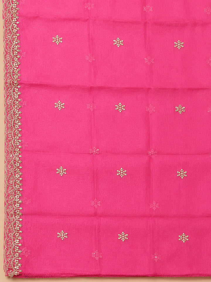 Pink Embroidery Organza Unstitched Dress Material