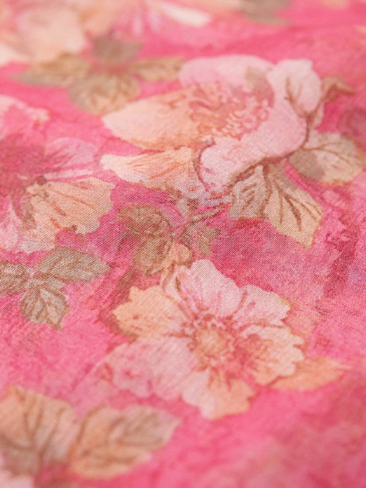Pink Embroidery Organza Unstitched Dress Material