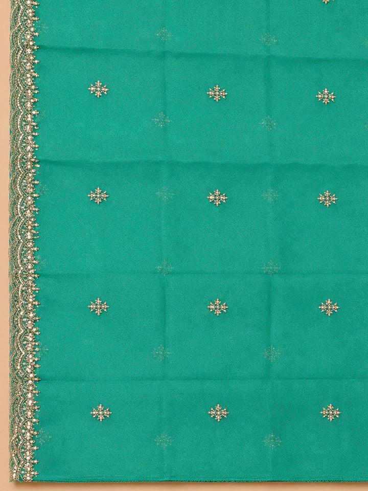 Sea Green Embroidery Organza Unstitched Dress Material