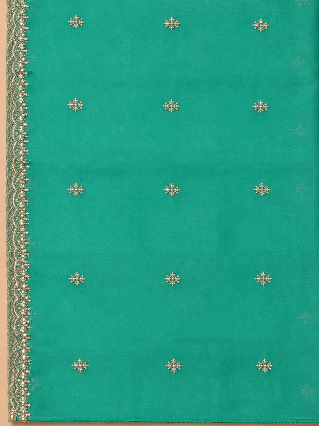 Green Embroidery Organza Unstitched Dress Material