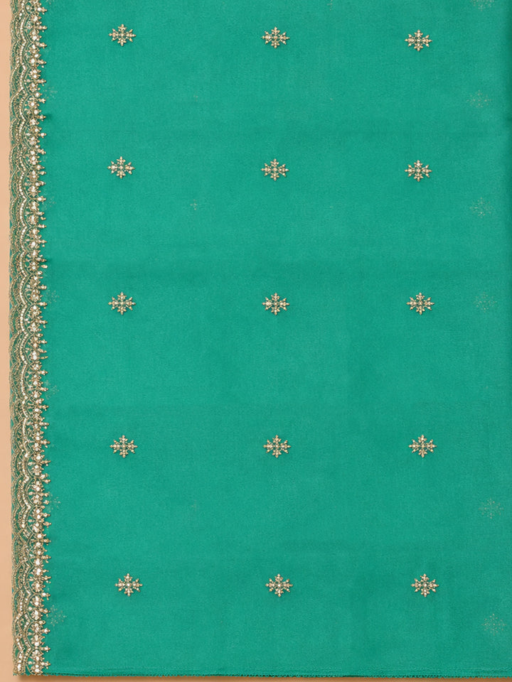 Green Embroidery Organza Unstitched Dress Material
