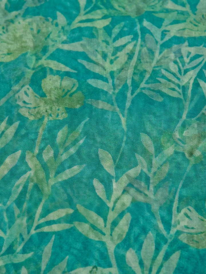 Green Embroidery Organza Unstitched Dress Material